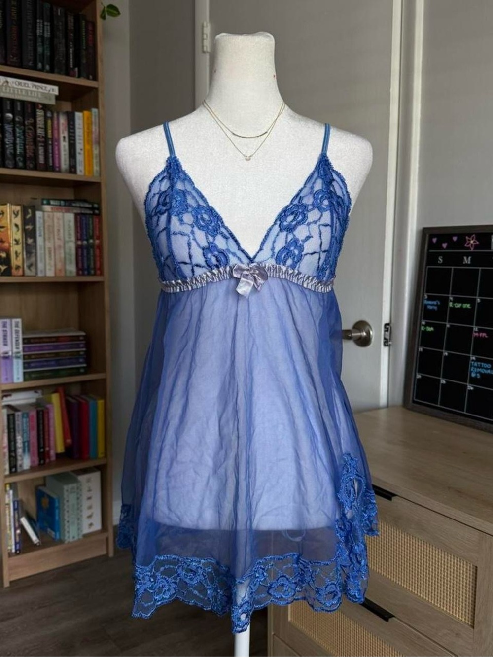 frederick's of hollywood blue lace babydoll slip dress